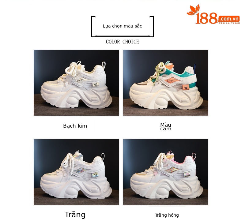 Giày sneaker nữ đế dày tăng chiều cao lưới thoáng khí — Màu vàng trắng chi tiết 2