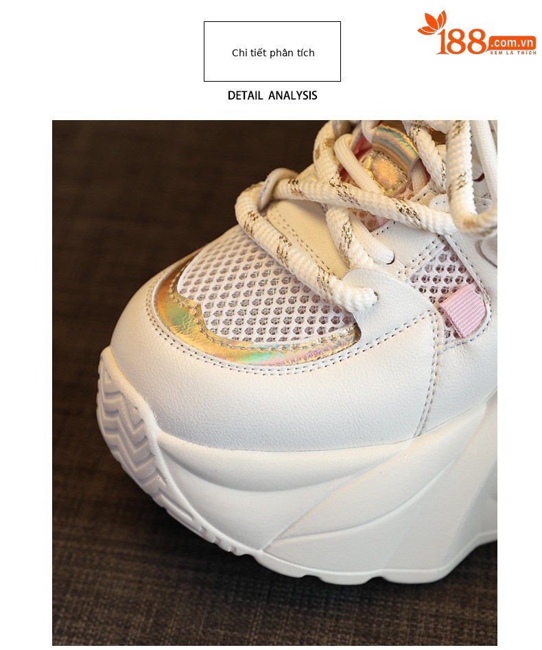 Giày sneaker nữ đế dày tăng chiều cao lưới thoáng khí — Màu vàng trắng chi tiết 7