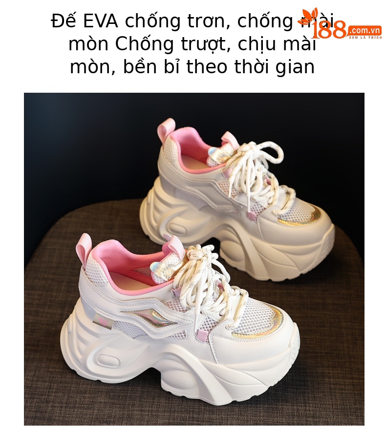 Giày sneaker nữ đế dày tăng chiều cao lưới thoáng khí — Màu vàng trắng chi tiết 10