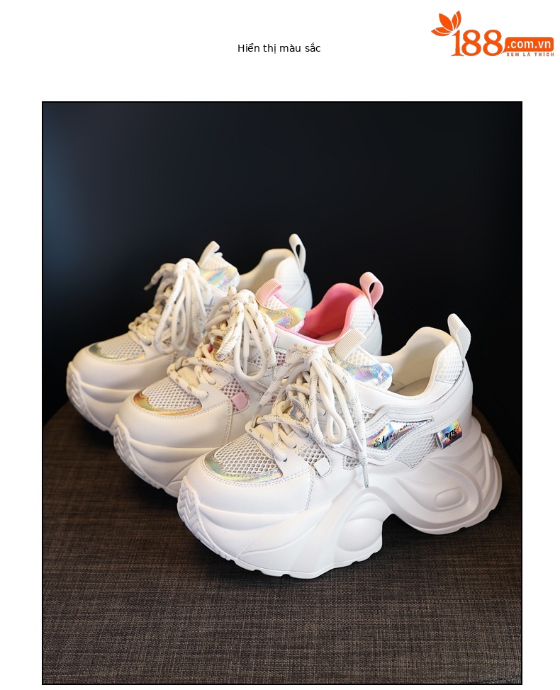 Giày sneaker nữ đế dày tăng chiều cao lưới thoáng khí — Màu vàng trắng chi tiết 18