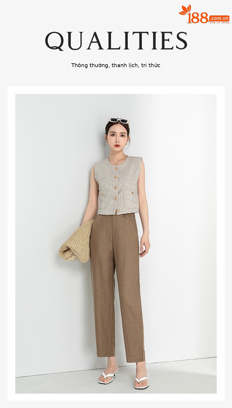 Quần harem nữ ống rộng vải lanh Tencel mỏng mùa hè, tôn dáng, chín tấc — Hoa Anh Đào chi tiết 1