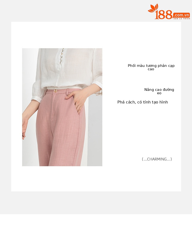 Quần harem nữ ống rộng vải lanh Tencel mỏng mùa hè, tôn dáng, chín tấc — Hoa Anh Đào chi tiết 9