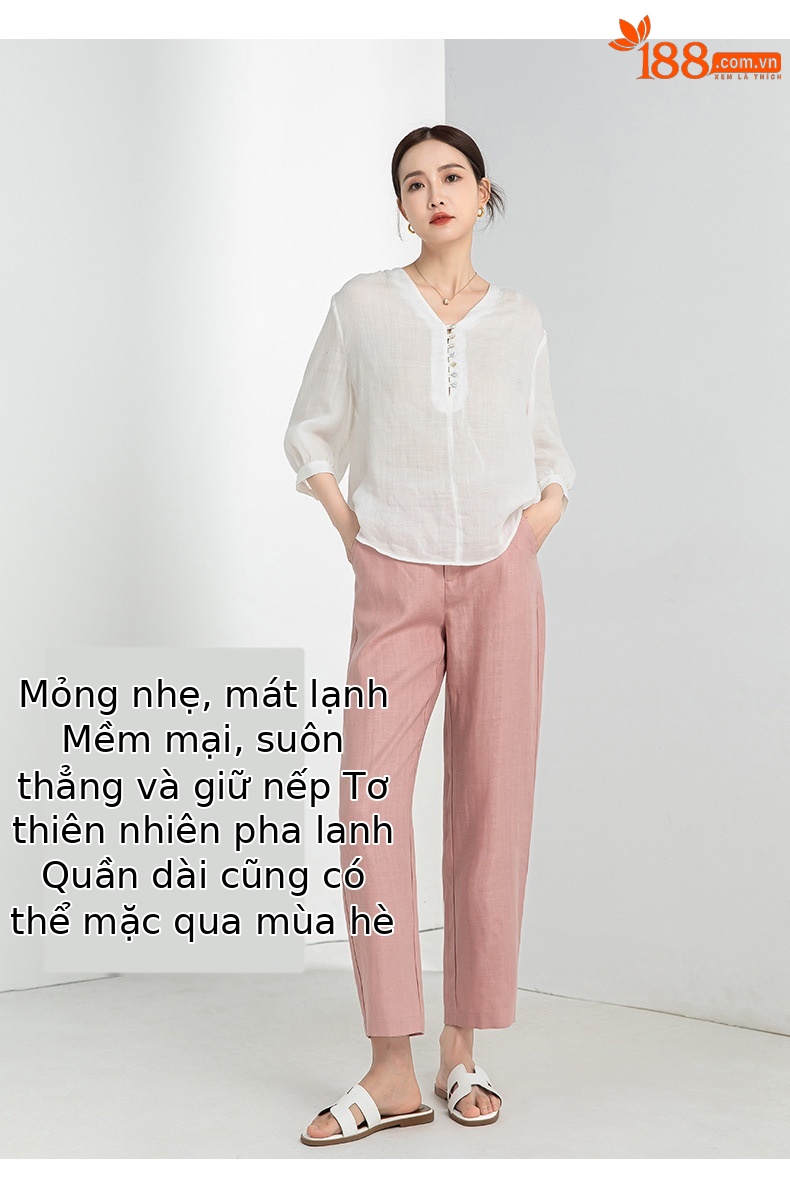 Quần harem nữ ống rộng vải lanh Tencel mỏng mùa hè, tôn dáng, chín tấc — Hoa Anh Đào chi tiết 12