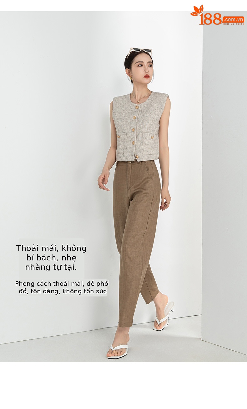 Quần harem nữ ống rộng vải lanh Tencel mỏng mùa hè, tôn dáng, chín tấc — Hoa Anh Đào chi tiết 13