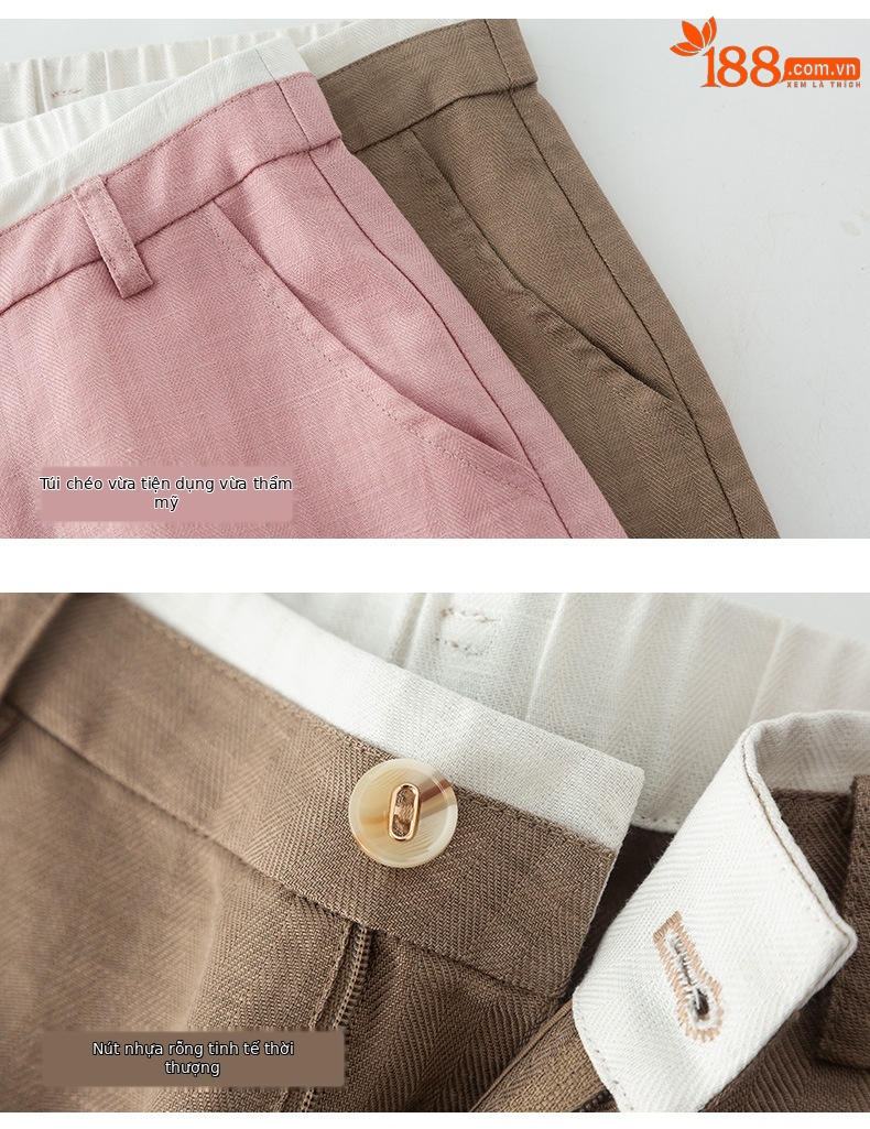 Quần harem nữ ống rộng vải lanh Tencel mỏng mùa hè, tôn dáng, chín tấc — Hoa Anh Đào chi tiết 15
