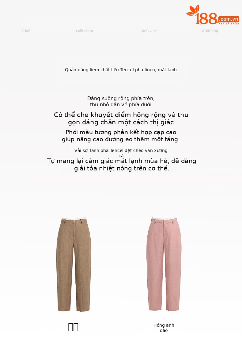 Quần harem nữ ống rộng vải lanh Tencel mỏng mùa hè, tôn dáng, chín tấc — Hoa Anh Đào chi tiết 2