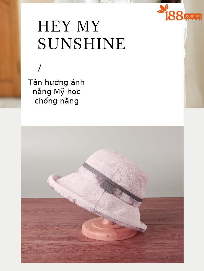 Mũ chống nắng kiểu Nhật vành rộng cho nữ, chất liệu mỏng nhẹ mùa hè — Màu tím nhạt chi tiết 3