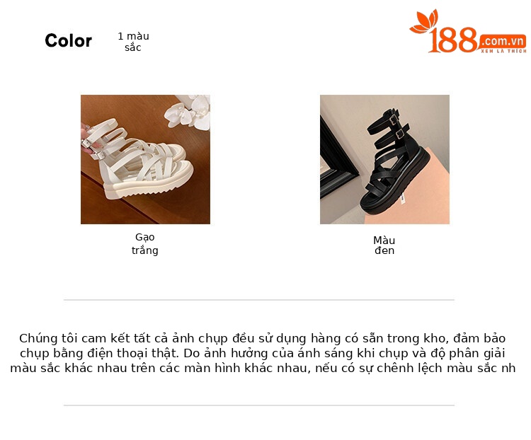 Sandal đế dày nữ da bò quai chéo hở ngón cao cổ mùa hè — Màu đen, Màu trắng be chi tiết 5