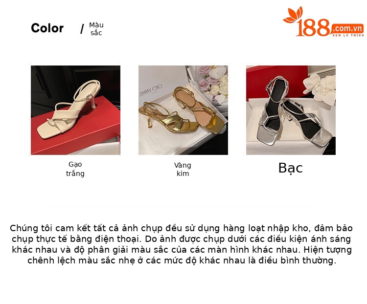 Sandal cao gót nữ hở mũi quai khóa cổ chân gót nhọn 9 cm — Màu vàng, Màu trắng be, Màu bạc chi tiết 5