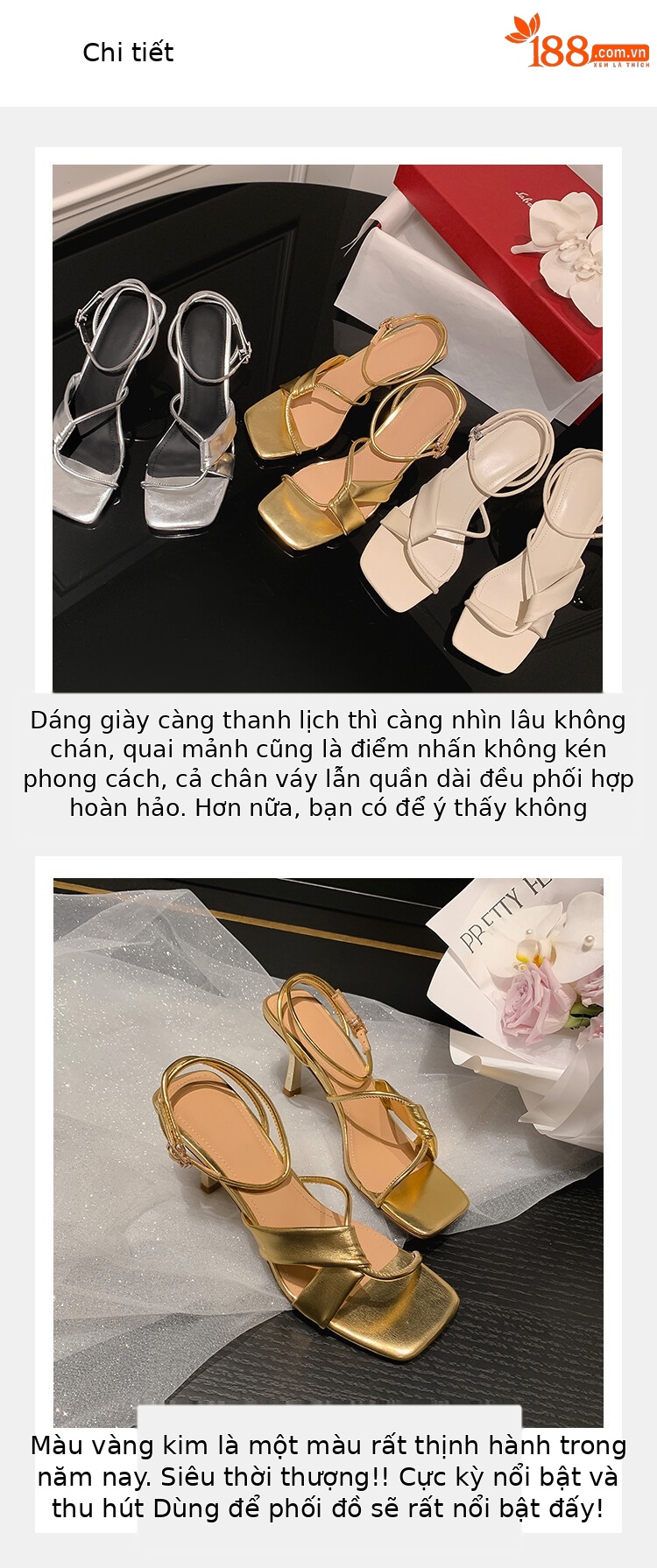 Sandal cao gót nữ hở mũi quai khóa cổ chân gót nhọn 9 cm — Màu vàng, Màu trắng be, Màu bạc chi tiết 4