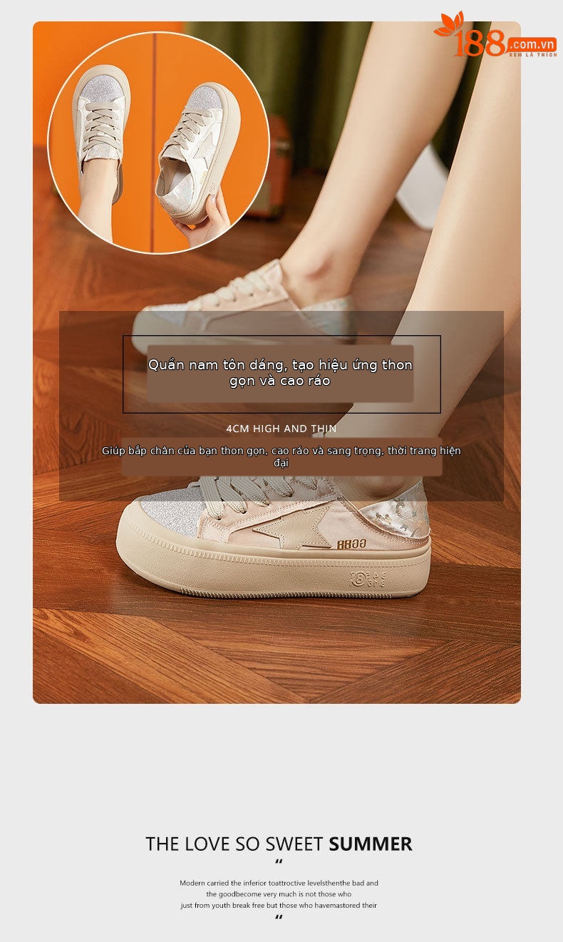 Giày sneaker nữ chunky đế dày phong cách thể thao mùa hè — Gạo trắng, Hồng chi tiết 9
