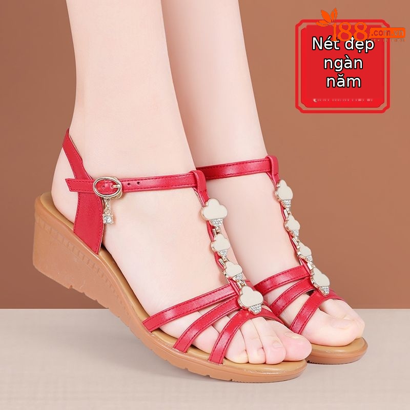 Sandal cao gót nữ quai ngang mũi hở gót xuồng 5 cm đế mềm chống trượt — Đen 5cm, Đỏ 5cm, Màu mơ 5cm, Màu trắng 5cm