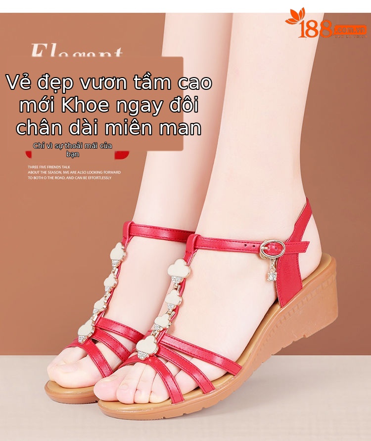Sandal cao gót nữ quai ngang mũi hở gót xuồng 5 cm đế mềm chống trượt — Đen 5cm, Đỏ 5cm, Màu mơ 5cm, Màu trắng 5cm chi tiết 3