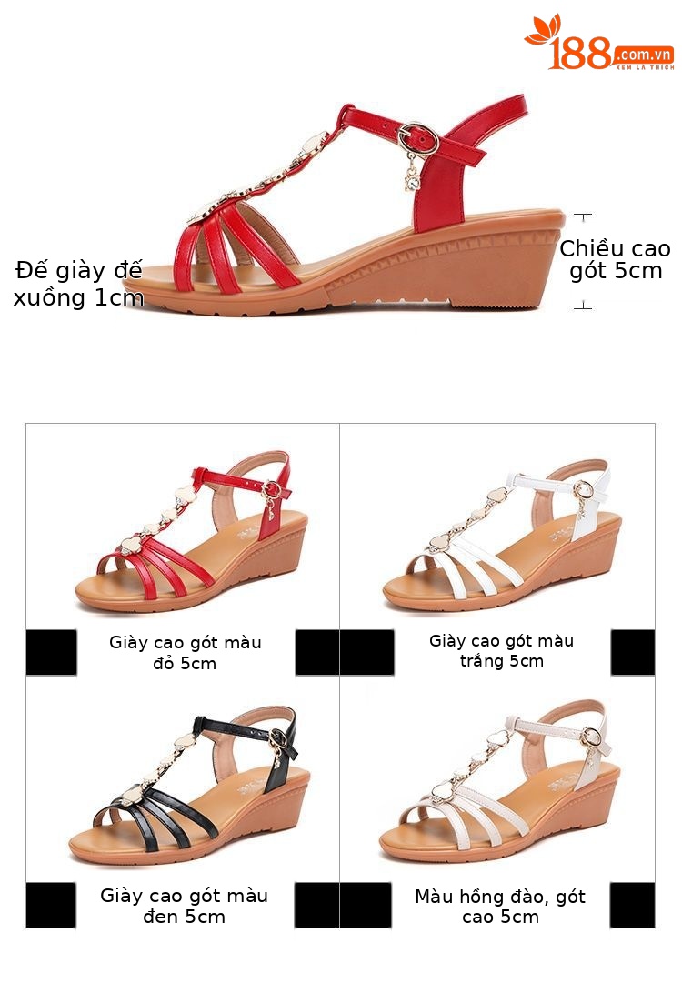 Sandal cao gót nữ quai ngang mũi hở gót xuồng 5 cm đế mềm chống trượt — Đen 5cm, Đỏ 5cm, Màu mơ 5cm, Màu trắng 5cm chi tiết 5