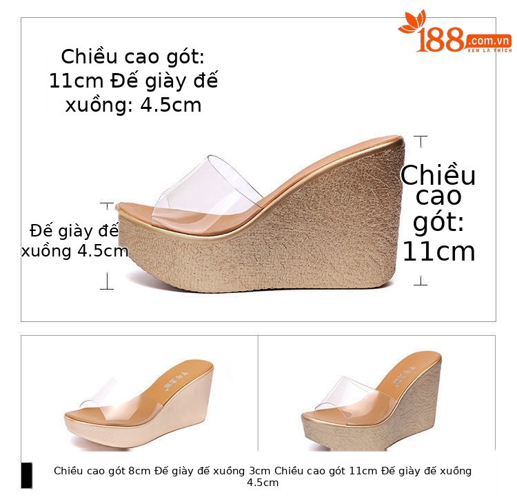 Dép sandal nữ quai chữ V đế xuồng dày trong suốt hở mũi gót 8 cm — Màu vàng, Màu vàng 8cm chi tiết 4