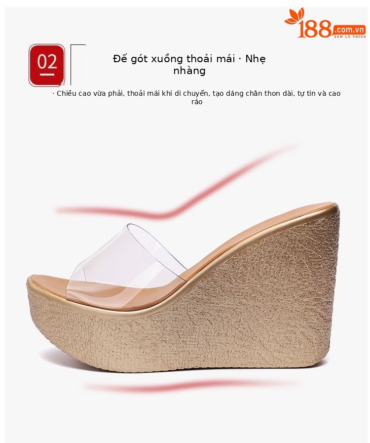 Dép sandal nữ quai chữ V đế xuồng dày trong suốt hở mũi gót 8 cm — Màu vàng, Màu vàng 8cm chi tiết 7