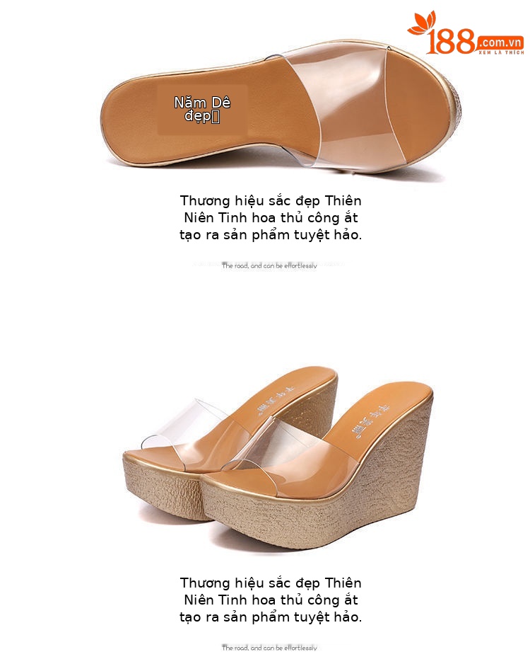 Dép sandal nữ quai chữ V đế xuồng dày trong suốt hở mũi gót 8 cm — Màu vàng, Màu vàng 8cm chi tiết 16