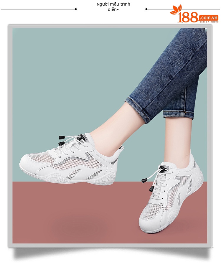 Giày sneaker nữ da thật đế mềm lưới thoáng khí dáng thể thao nhẹ xuân hè 2024 — Xám be 58231 LJ, Màu đen 58231 LJ, Màu hồng 58219 LJ, DH 58278-1 gót trắng cao 3cm mẫu thoáng khí mùa hè chi tiết 5