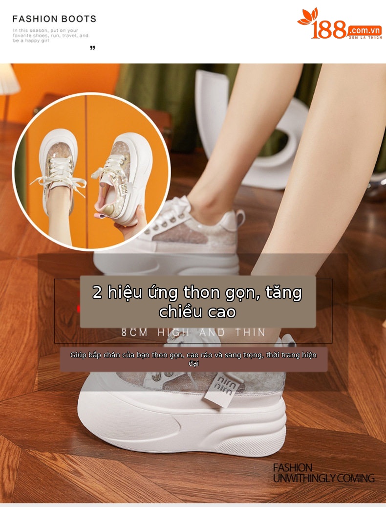 Giày sneaker nữ chunky đế dày trắng platform hở lưng — Hồng vàng, Trắng chi tiết 8
