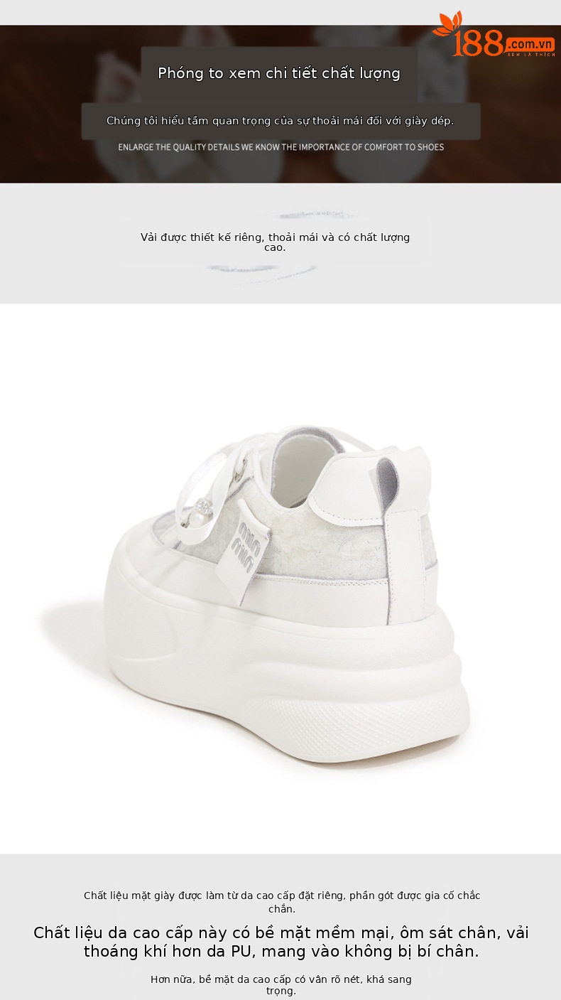 Giày sneaker nữ chunky đế dày trắng platform hở lưng — Hồng vàng, Trắng chi tiết 5