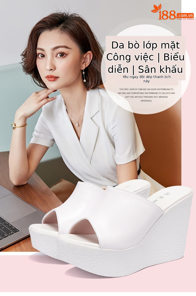 Dép sandal nữ đế xuồng da thật gót 11cm siêu cao đế dày chống thấm — Màu Trắng be 30217 7cm, 30118 đen 8cm, Màu Trắng 30118 8cm, Màu đen 11cm chi tiết 1