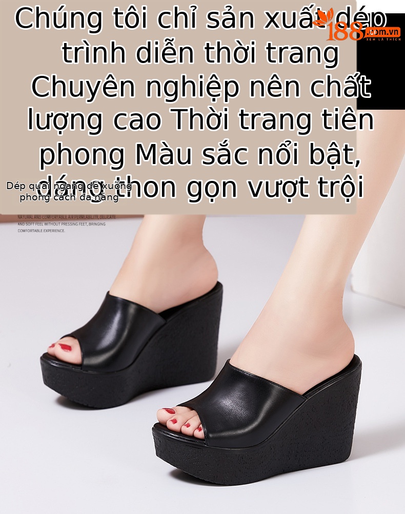 Dép sandal nữ đế xuồng da thật gót 11cm siêu cao đế dày chống thấm — Màu Trắng be 30217 7cm, 30118 đen 8cm, Màu Trắng 30118 8cm, Màu đen 11cm chi tiết 3