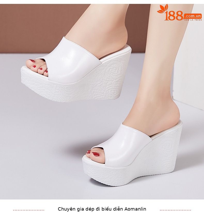 Dép sandal nữ đế xuồng da thật gót 11cm siêu cao đế dày chống thấm — Màu Trắng be 30217 7cm, 30118 đen 8cm, Màu Trắng 30118 8cm, Màu đen 11cm chi tiết 12