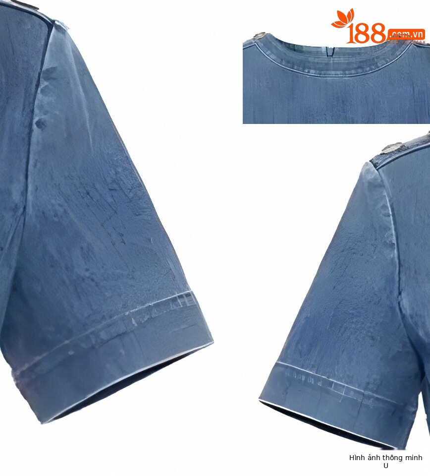 Váy liền denim tay ngắn cổ tròn ôm sát màu trơn — Màu xanh lam chi tiết 10