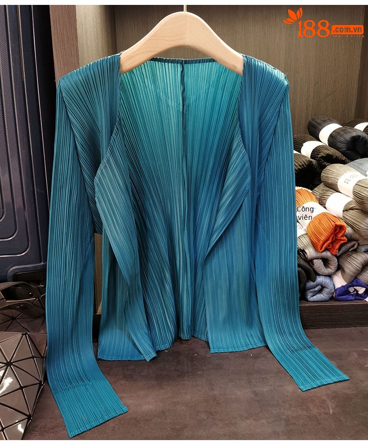 Áo cardigan nữ tay dài xếp ly không cài khuy, phong cách đơn giản cao cấp mùa xuân hè — Màu xanh lam nhạt, Màu đen, Xanh Lông Công, Màu hồng chi tiết 13