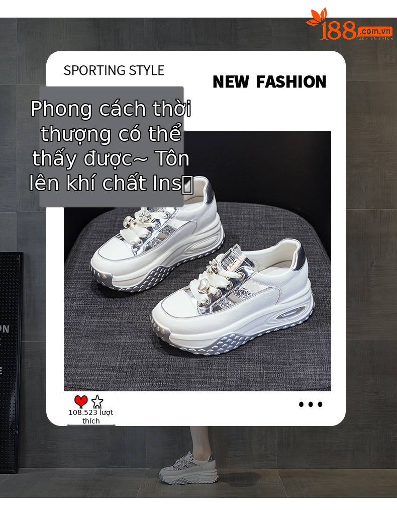 Giày sneaker nữ chunky đế dày da rỗng mùa hè 2025 tăng chiều cao — M2583 màu vàng kim, M2583 màu bạc chi tiết 3