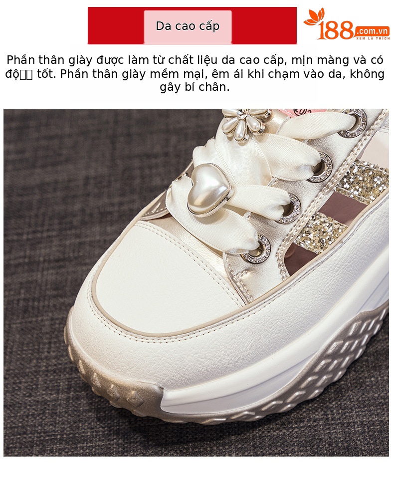 Giày sneaker nữ chunky đế dày da rỗng mùa hè 2025 tăng chiều cao — M2583 màu vàng kim, M2583 màu bạc chi tiết 6
