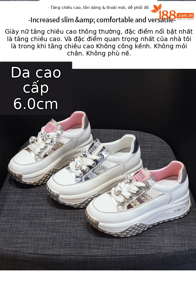 Giày sneaker nữ chunky đế dày da rỗng mùa hè 2025 tăng chiều cao — M2583 màu vàng kim, M2583 màu bạc chi tiết 2