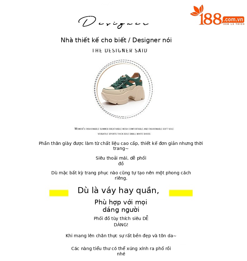 Giày sneaker nữ đế dày phong cách bố thể thao, thiết kế khoét lỗ thoáng khí, tăng chiều cao ẩn — M2581 trắng, M2581 xanh, M2581vàng, M2581 đỏ chi tiết 4