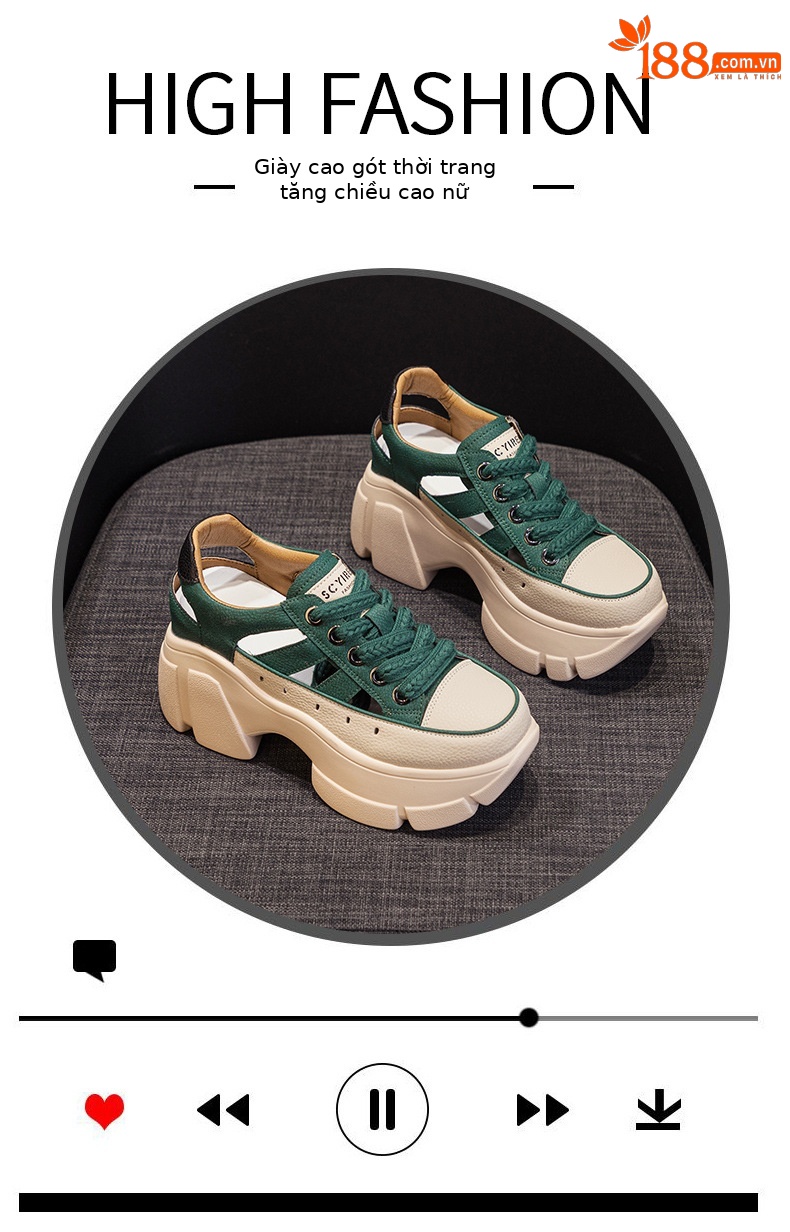 Giày sneaker nữ đế dày phong cách bố thể thao, thiết kế khoét lỗ thoáng khí, tăng chiều cao ẩn — M2581 trắng, M2581 xanh, M2581vàng, M2581 đỏ chi tiết 5