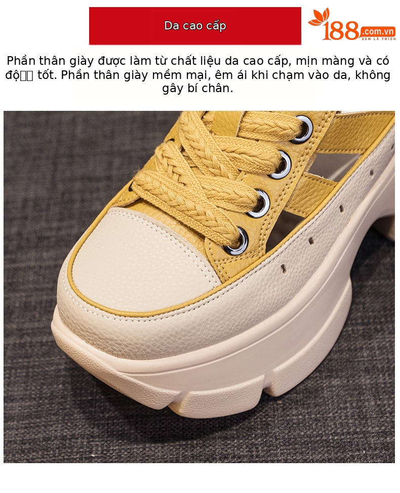 Giày sneaker nữ đế dày phong cách bố thể thao, thiết kế khoét lỗ thoáng khí, tăng chiều cao ẩn — M2581 trắng, M2581 xanh, M2581vàng, M2581 đỏ chi tiết 7
