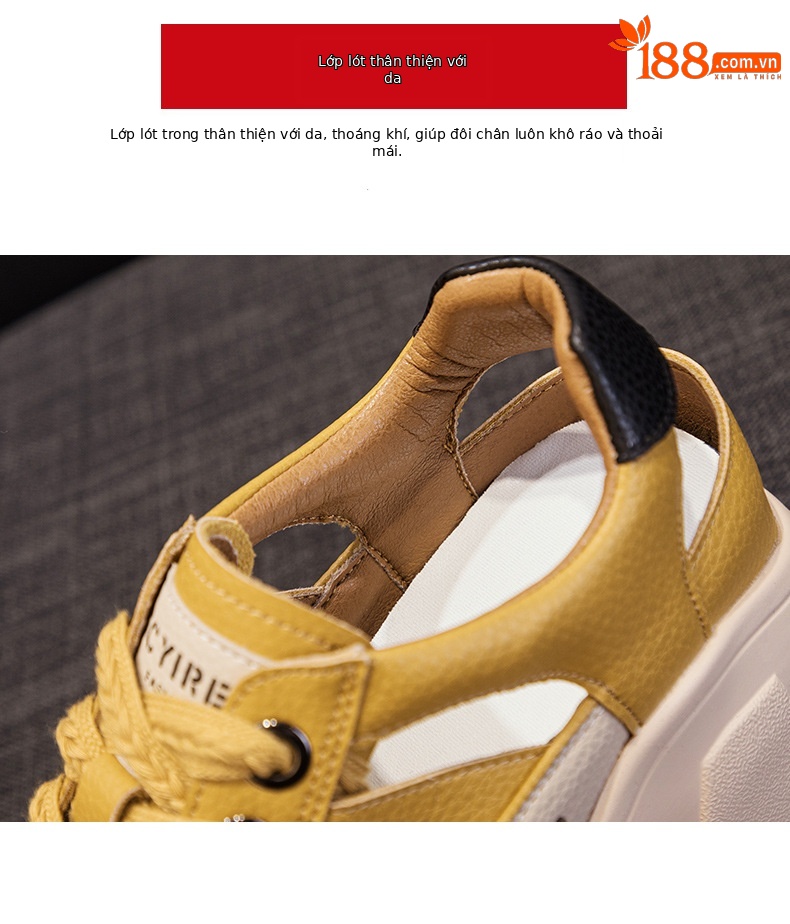 Giày sneaker nữ đế dày phong cách bố thể thao, thiết kế khoét lỗ thoáng khí, tăng chiều cao ẩn — M2581 trắng, M2581 xanh, M2581vàng, M2581 đỏ chi tiết 8