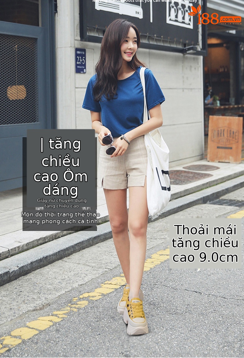 Giày sneaker nữ đế dày phong cách bố thể thao, thiết kế khoét lỗ thoáng khí, tăng chiều cao ẩn — M2581 trắng, M2581 xanh, M2581vàng, M2581 đỏ chi tiết 1