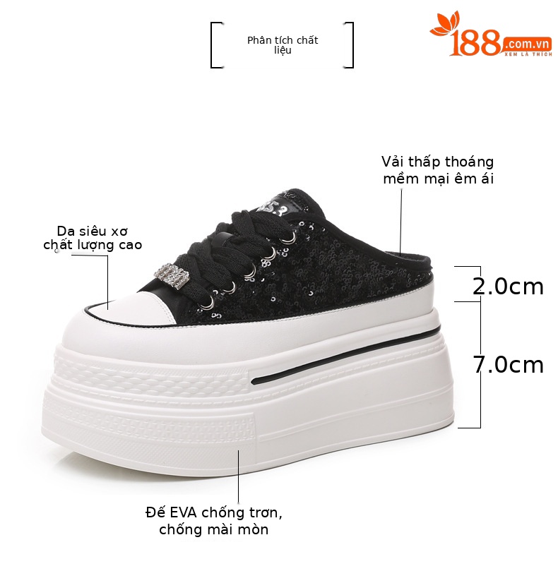 Dép lê bít mũi đế độn cao sequin nữ SJN9998 — Màu đen, Màu trắng bạc chi tiết 3