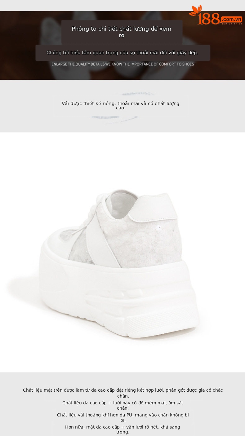 Giày sneaker nữ đế dày chunky lưới thoáng khí, tăng chiều cao, phong cách đa năng — Trắng, Bạc chi tiết 5