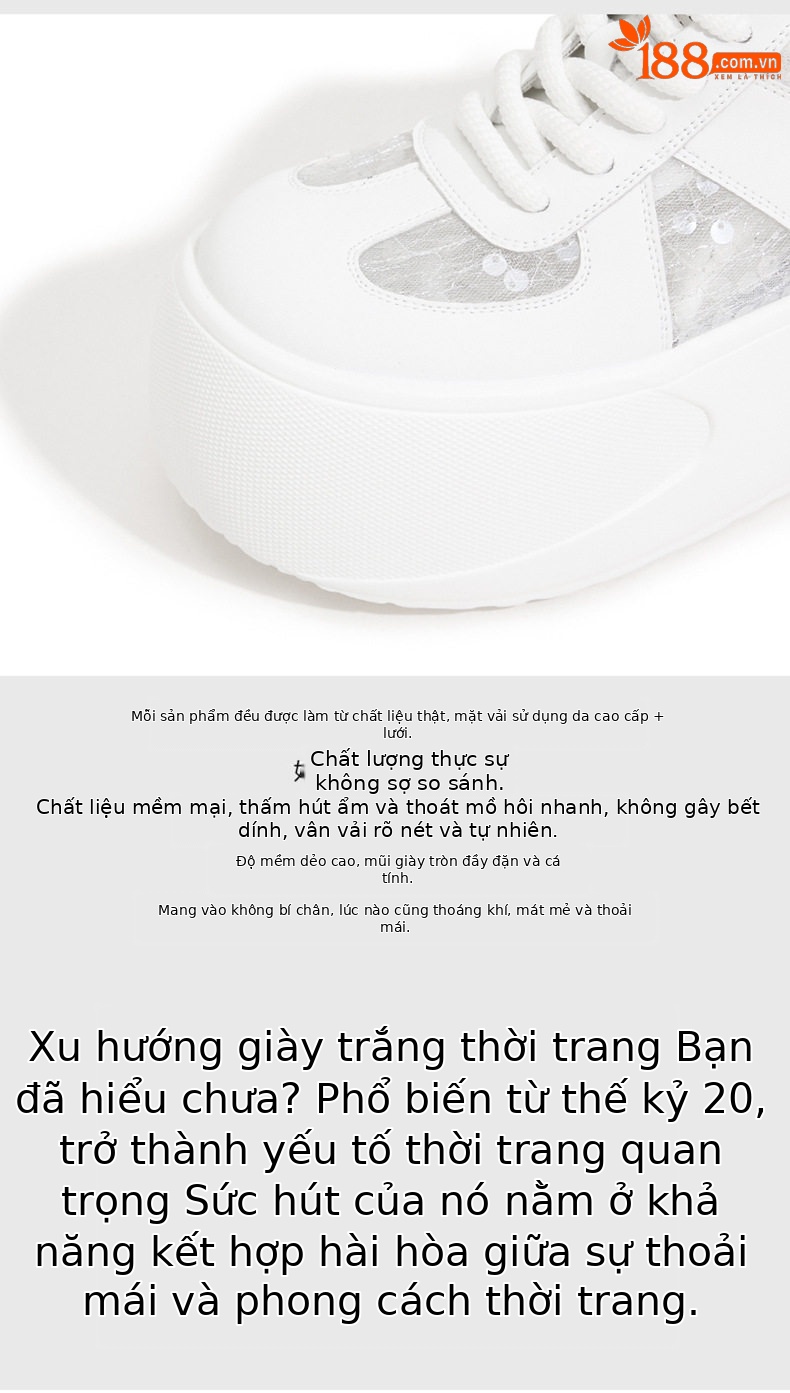Giày sneaker nữ đế dày chunky lưới thoáng khí, tăng chiều cao, phong cách đa năng — Trắng, Bạc chi tiết 7