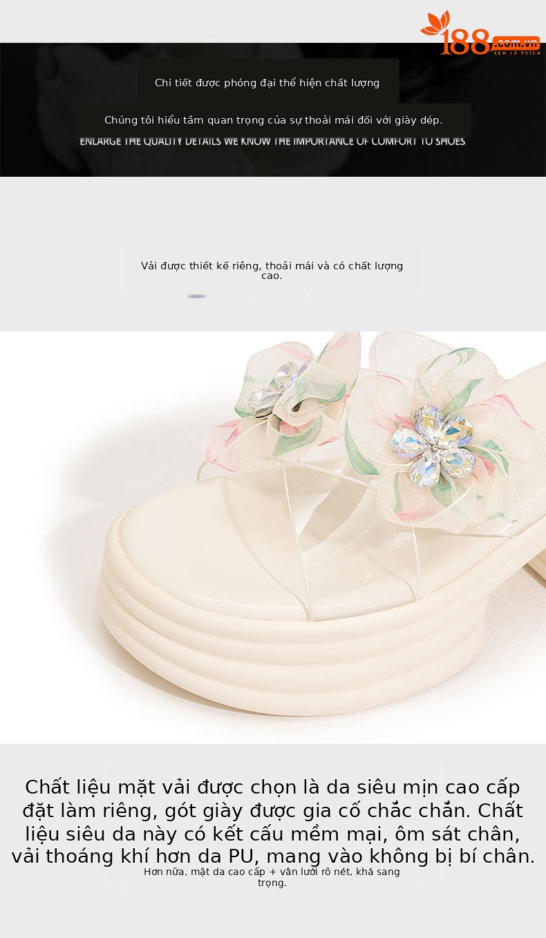 Dép sandal nữ quai chữ V đơn giản phong cách Chanel, mũi tròn đế bệt — Trắng, Đen chi tiết 6