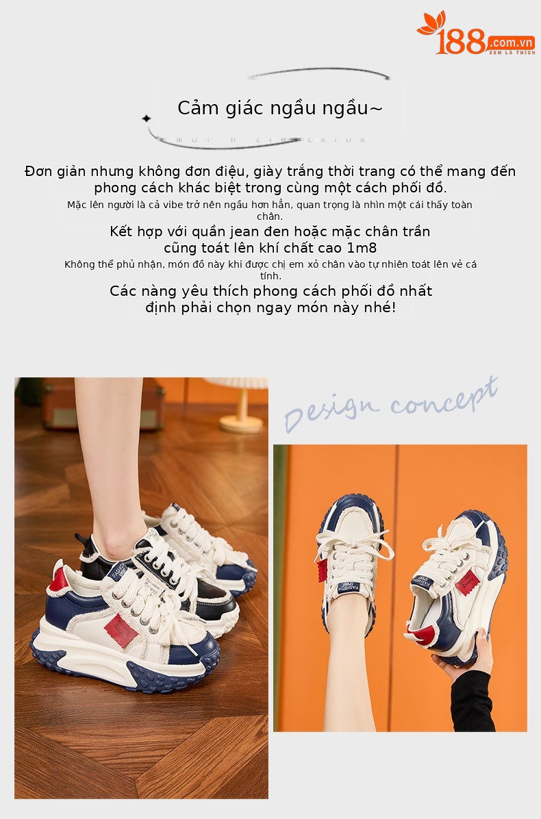 Giày sneaker nữ chạy bộ mesh thoáng mũi tròn dây buộc — Gạo trắng, Tối chi tiết 4