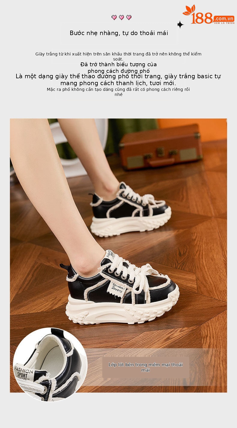 Giày sneaker nữ chạy bộ mesh thoáng mũi tròn dây buộc — Gạo trắng, Tối chi tiết 5