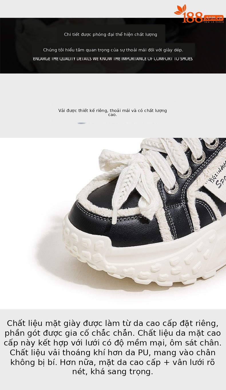 Giày sneaker nữ chạy bộ mesh thoáng mũi tròn dây buộc — Gạo trắng, Tối chi tiết 6