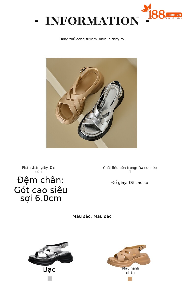 Sandal da cừu đế dày hở ngón tăng chiều cao nữ — Màu bạc, Màu mơ chi tiết 2