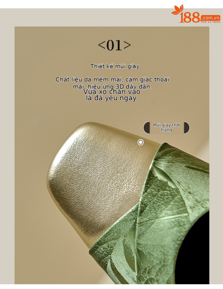Sandal bít mũi nữ da bò phối màu gót thô 5 cm — Màu xanh lá, Màu mơ chi tiết 4