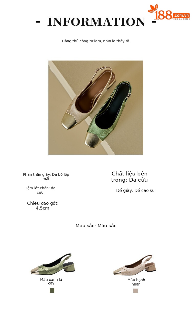 Sandal bít mũi nữ da bò phối màu gót thô 5 cm — Màu xanh lá, Màu mơ chi tiết 2