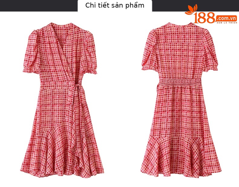 Váy maxi nữ cổ chữ V thắt eo họa tiết hoa nhí mùa hè — Màu xanh lá, Màu đỏ chi tiết 24