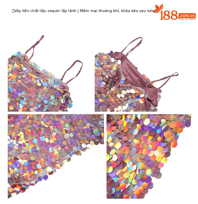 Váy dây đeo dáng ôm body đính sequin lấp lánh dài — Hồng lấp lánh chi tiết 1