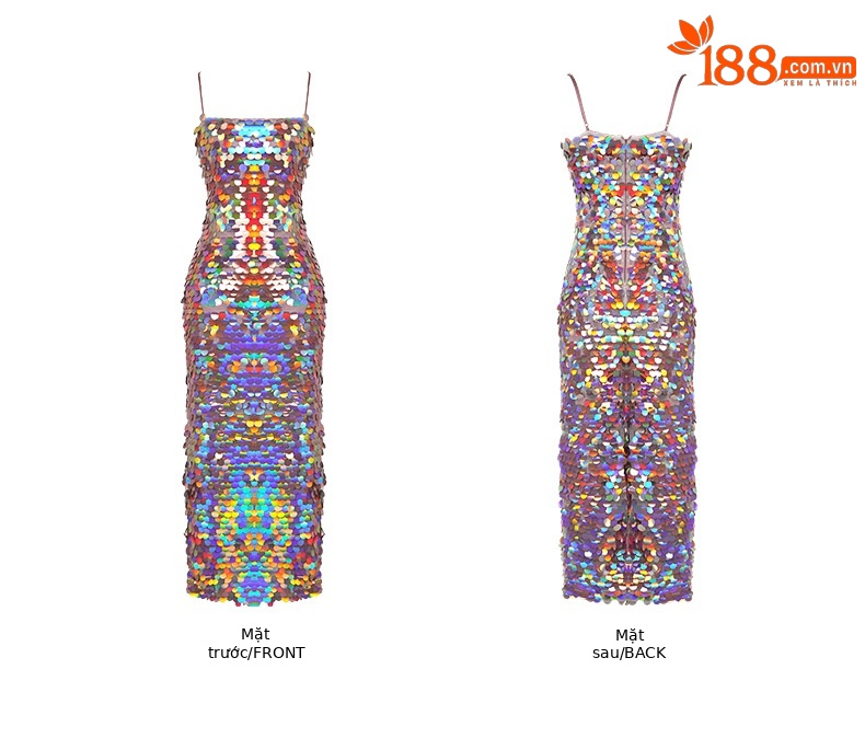 Váy dây đeo dáng ôm body đính sequin lấp lánh dài — Hồng lấp lánh chi tiết 2